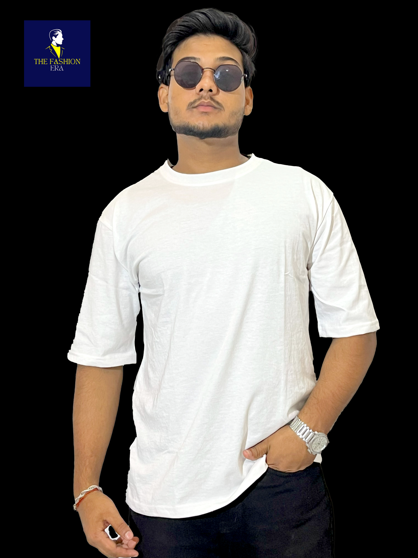 FASHIONERA Oversized Baggy Fit Drop Shoulder Half Sleeves Round Neck Solid Pure 100% Cotton T-Shirt for Men