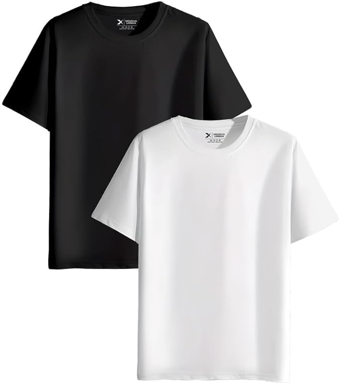 BLACK&WHITE Unisex Regular Cotton Combo of 2 Solid Color Tshirt