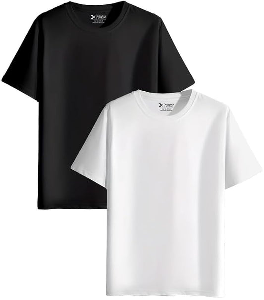 BLACK&WHITE Unisex Regular Cotton Combo of 2 Solid Color Tshirt