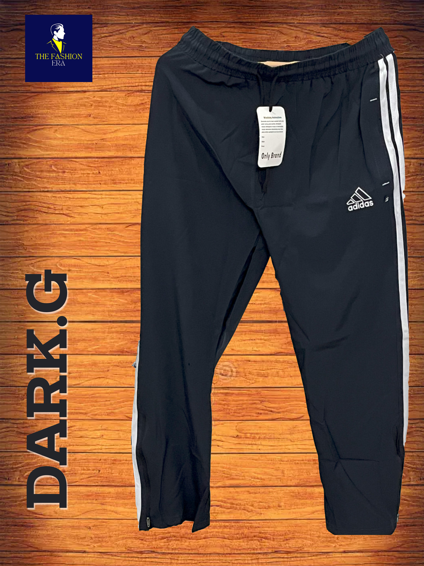 track pants featuring the iconic Adidas three-stripe design along the sides.