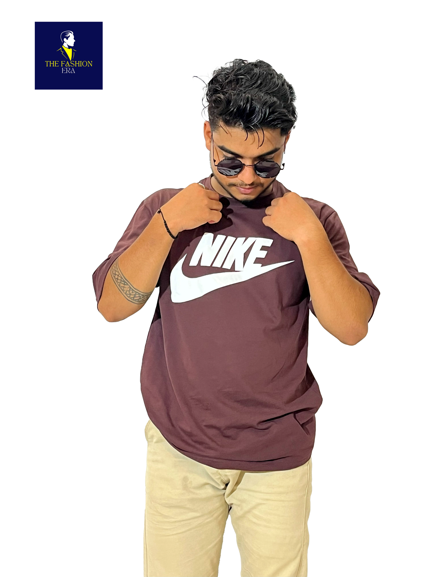NIKE Men's Cotton Oversized Fit Casual Printed Round Neck, Oversized Longline Drop  T-Shirt for Man