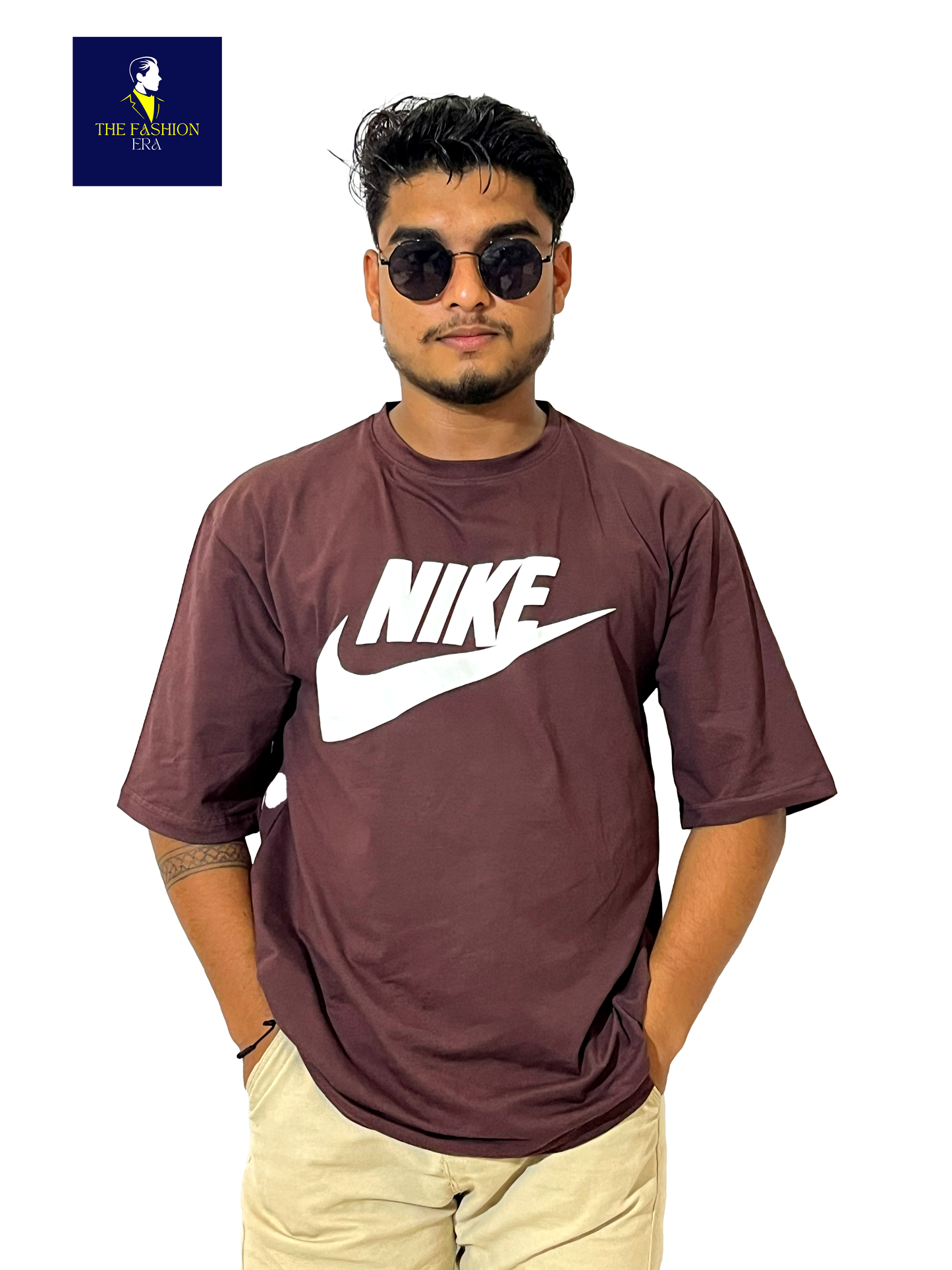 NIKE Men's Cotton Oversized Fit Casual Printed Round Neck, Oversized Longline Drop  T-Shirt for Man