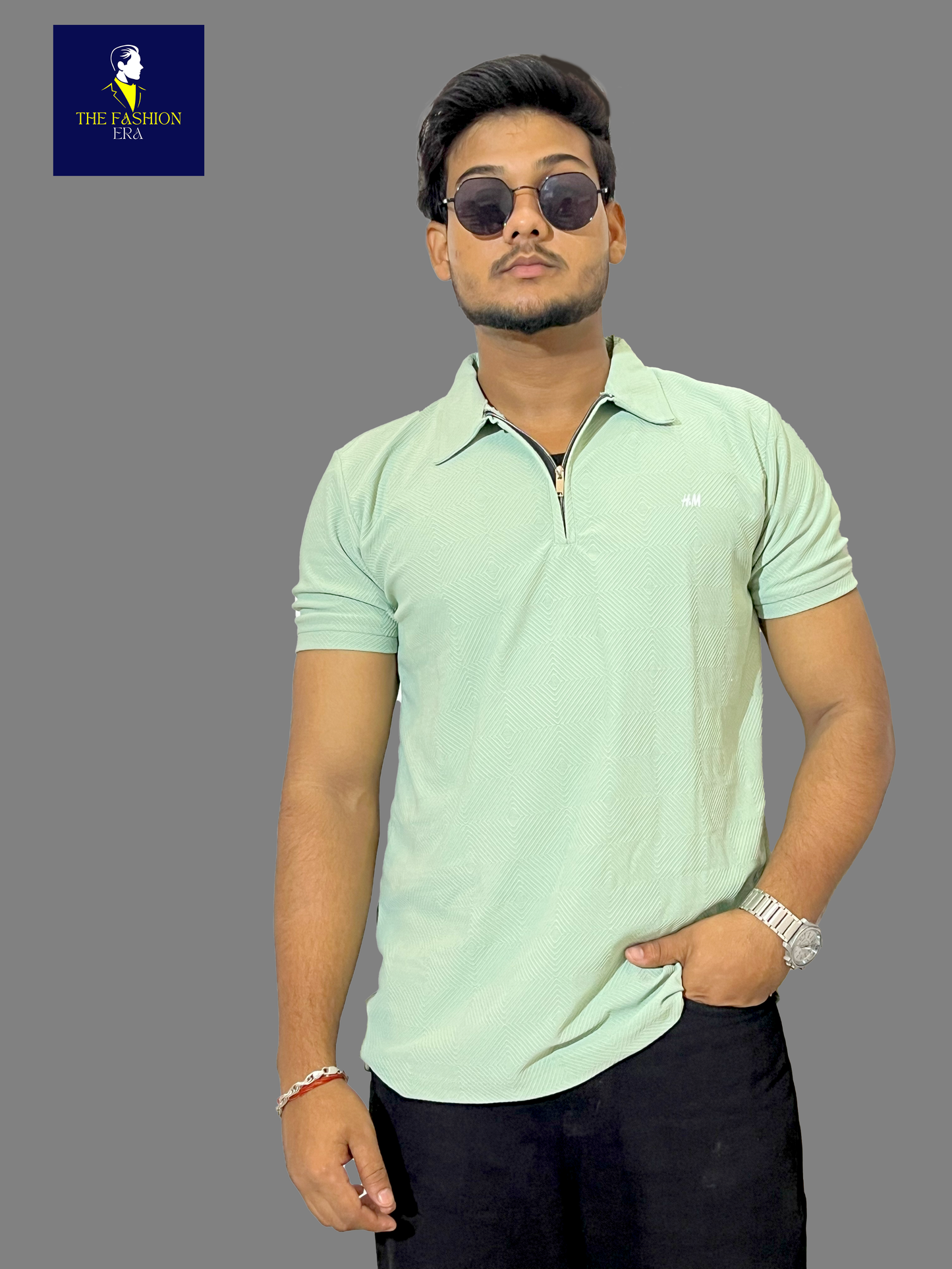 H&M Men's Texture Stylish Half Sleeve Casual T-Shirt – Plain & Trendy