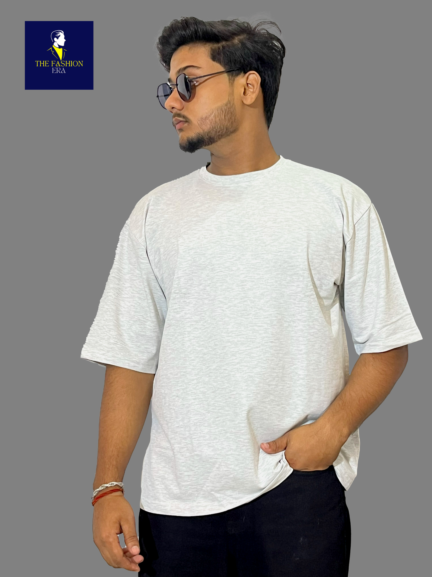 Fashion Era Men's Super Combed Cotton Oversize Pace Crew Neck Half Sleeve T-Shirt Light Grey