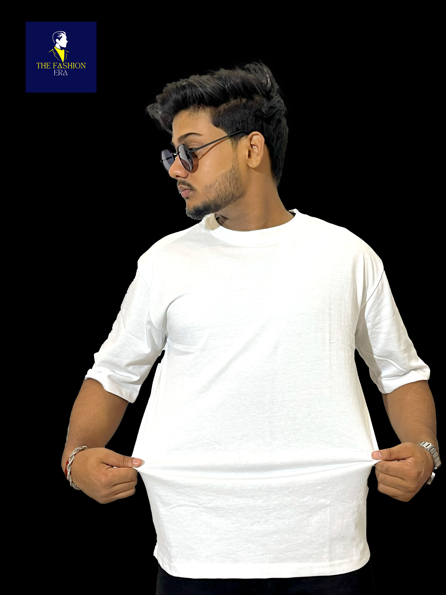 FASHIONERA Oversized Baggy Fit Drop Shoulder Half Sleeves Round Neck Solid Pure 100% Cotton T-Shirt for Men