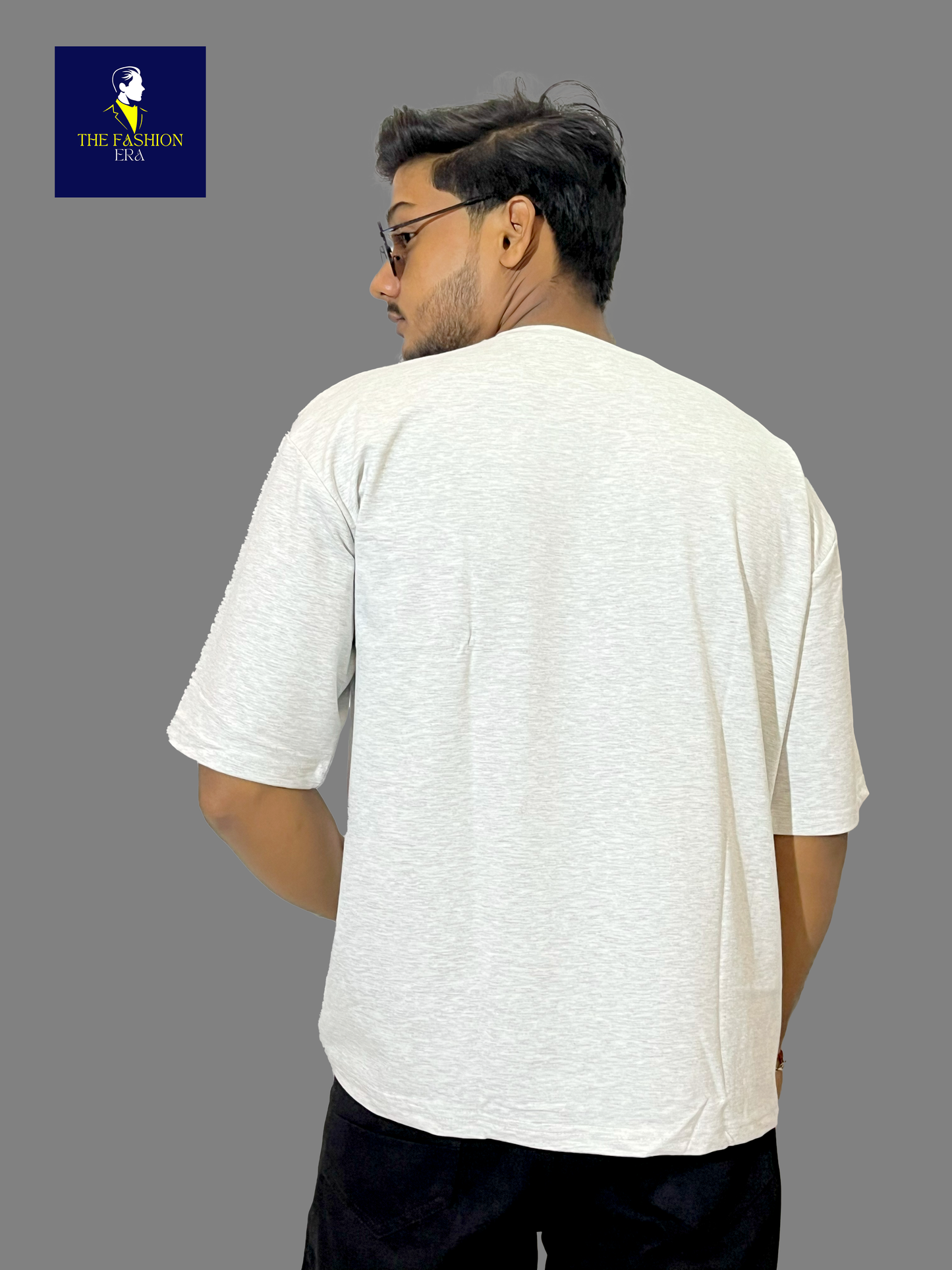 Fashion Era Men's Super Combed Cotton Oversize Pace Crew Neck Half Sleeve T-Shirt Light Grey