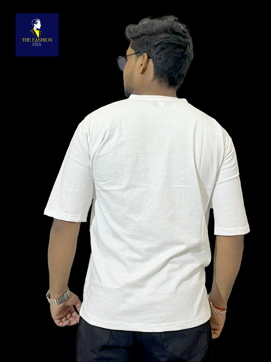 FASHIONERA Oversized Baggy Fit Drop Shoulder Half Sleeves Round Neck Solid Pure 100% Cotton T-Shirt for Men